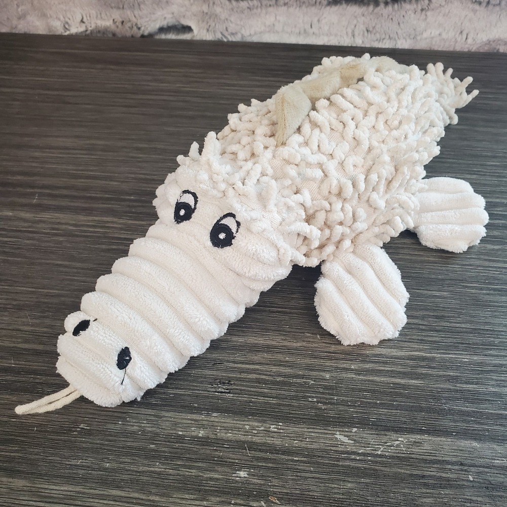 Petlou Natural Shaggy Alligator Mop Toy Squeaker Belly Crinkle Feet Nubs Durable